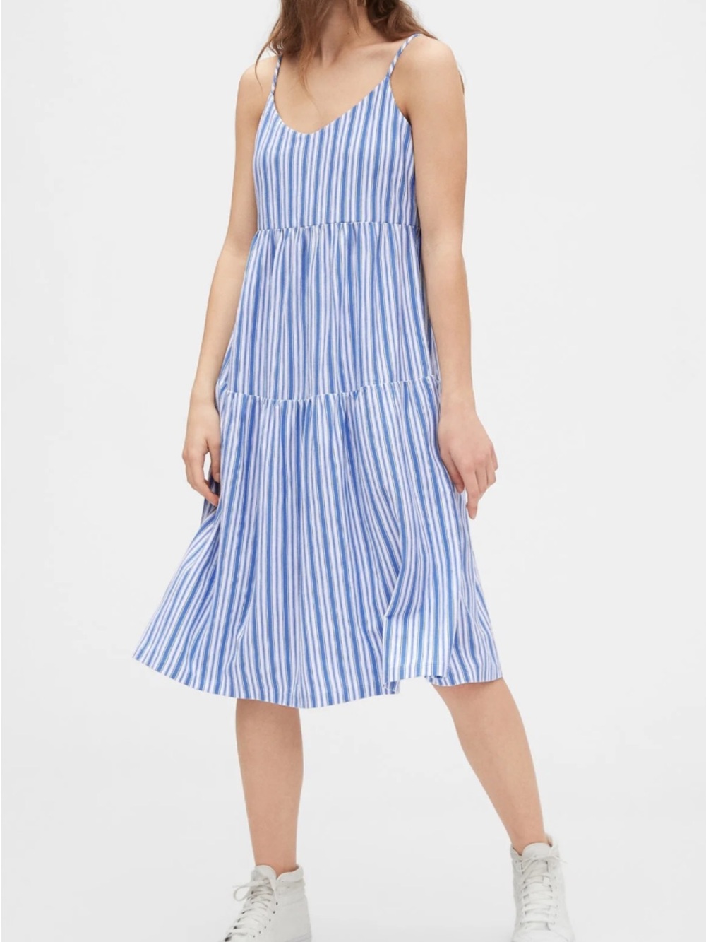 GAP Blue and White Striped Midi Sundress
